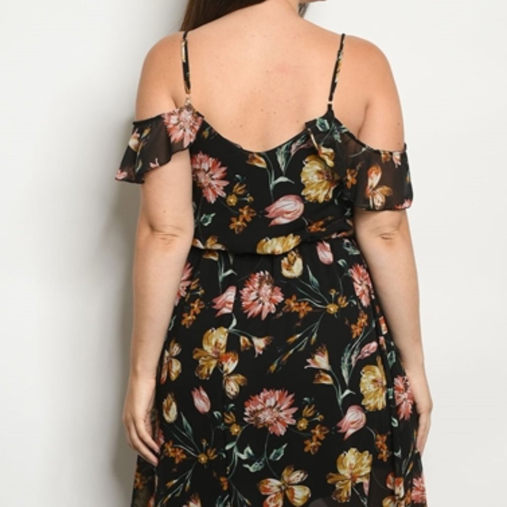 Trend Setter Diva Boutique Black Floral High-Low Cold Shoulder Dress - Picture 4 of 10